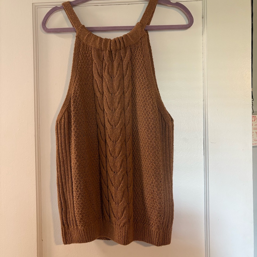 NWT Brown Anthropologie Pilcro Cropped Cable-Knit Sweater Tank